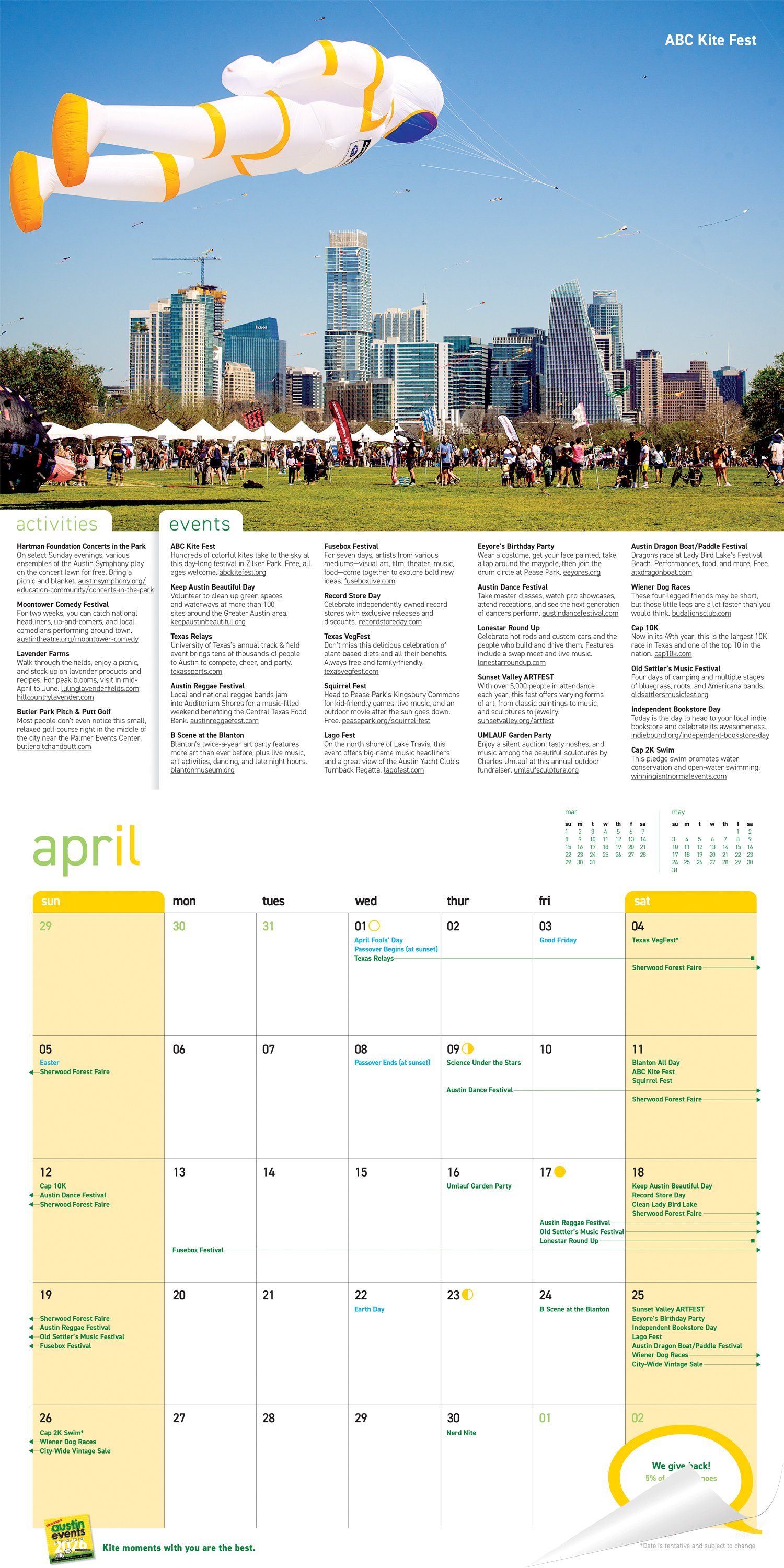 Calendar spread showing monthly Austin events